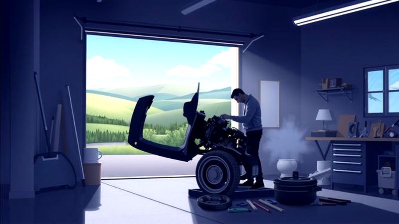 Un artesano tranquilo remienda un coche