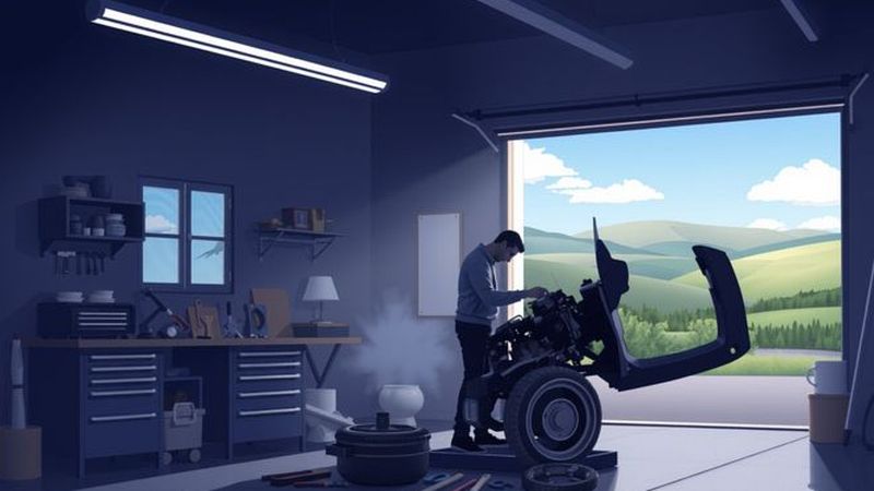 Un artesano tranquilo remienda un coche