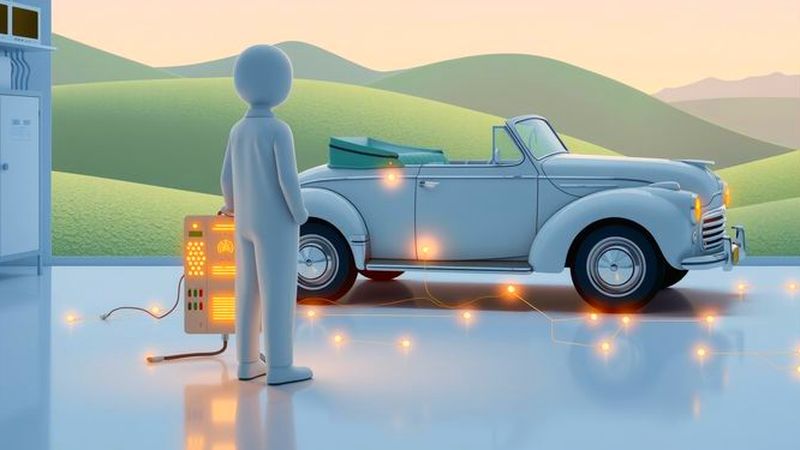 Un coche vintage ilumina un laboratorio moderno