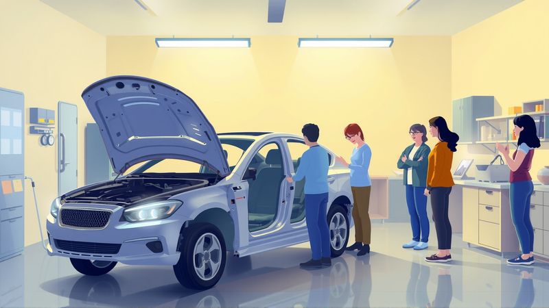 Un taller colaborativo diagnostica un auto iluminado