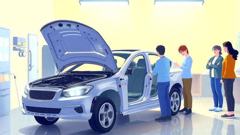 Un taller colaborativo diagnostica un auto iluminado