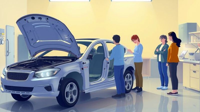 Un taller colaborativo diagnostica un auto iluminado