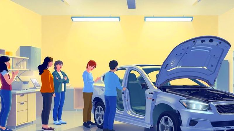Un taller colaborativo diagnostica un auto iluminado