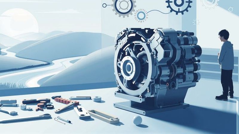 Un ingeniero observa la tecnología armoniosa y precisa
