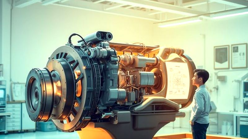 Un ingeniero observa meticulosamente el motor complejo