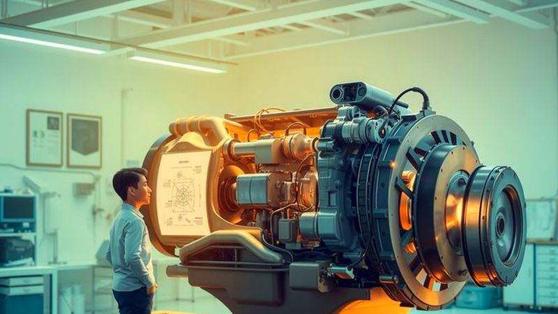 Un ingeniero observa meticulosamente el motor complejo