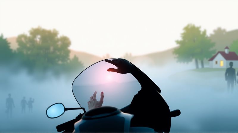 Una moto se desliza en la niebla