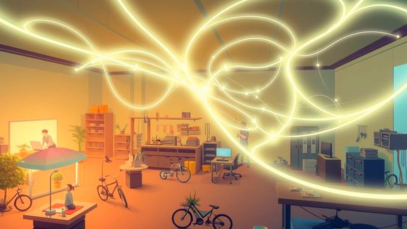 Una red luminosa y colaborativa fluye en calma