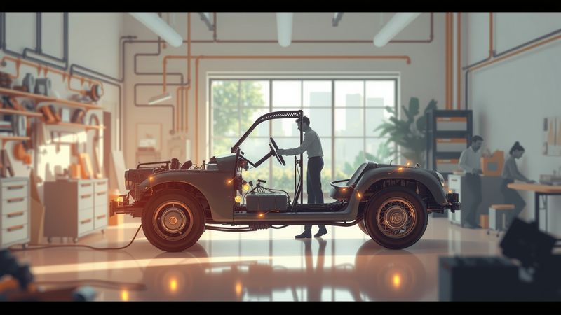 Un coche vintage iluminado resuelve problemas